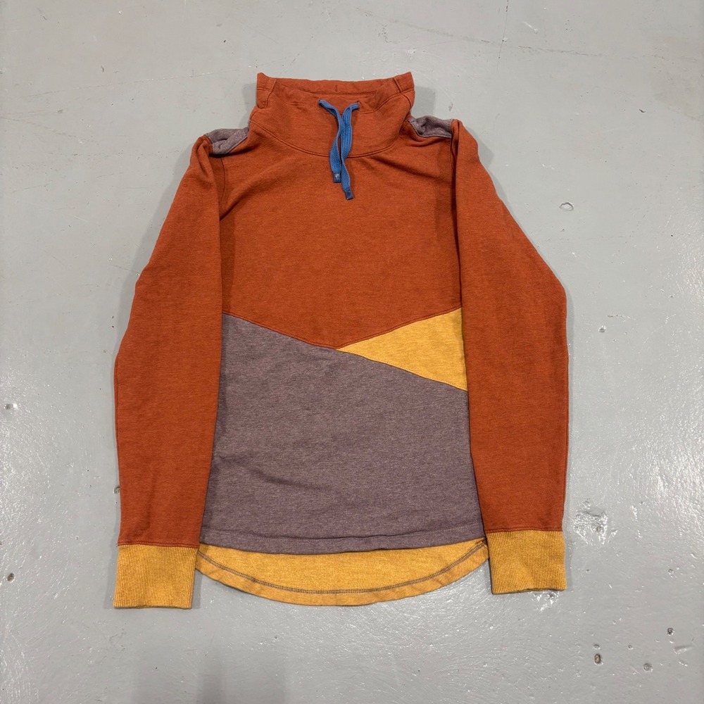 LL Bean Women Funnel Neck Colorblock Sweatshirt Orange Purple Yellow Small